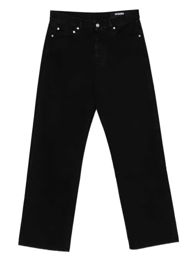 Jacquemus Straight-leg Jeans With Embroidered Logo In Black