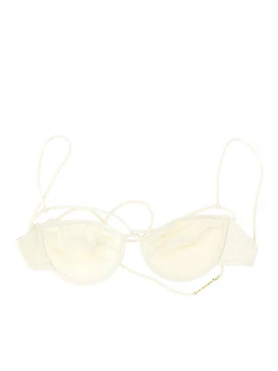 Jacquemus Strapped Logo Plaque Bikini Top In Beige