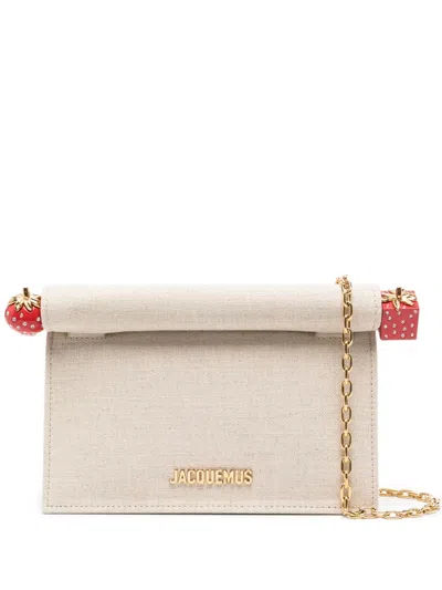 Jacquemus Strawberry-detail Chain Clutch In Nude