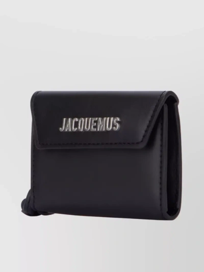 Jacquemus Leather Wallet With Strap In Black