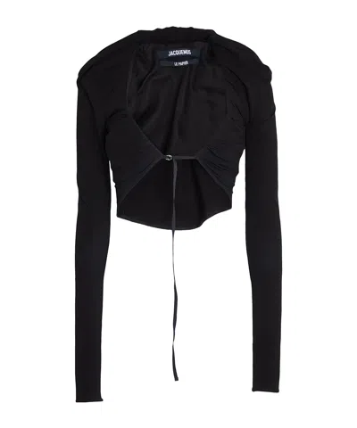 Jacquemus Stretch Solid Knit Sweater In Black