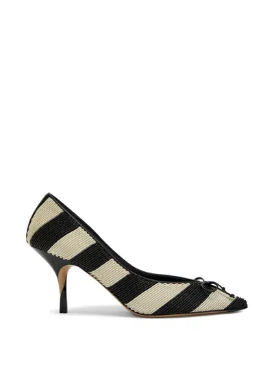Jacquemus Les Escarpins Tourni 80 Striped Faux Raffia Pumps In Black