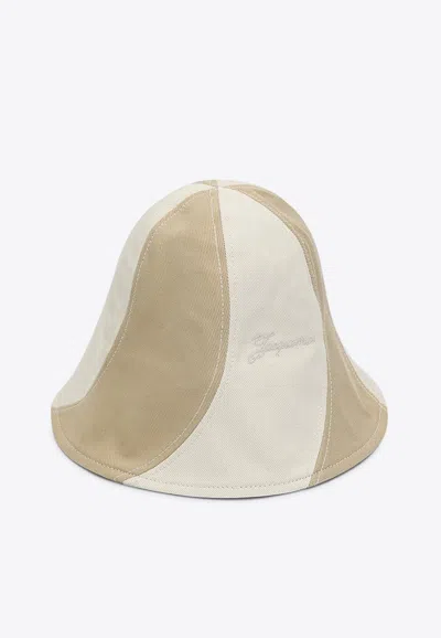 Jacquemus Striped Canvas Bob Hat In Beige