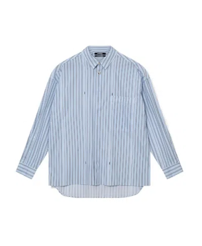 Jacquemus Striped Collared Long-sleeve Shirt In Blue
