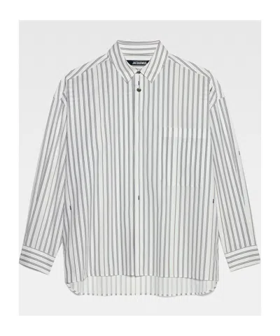 Jacquemus Striped Collared Long-sleeve Shirt In White