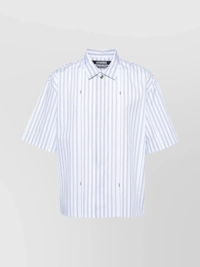 Jacquemus Striped Cotton Bowling Shirt In Light Blue