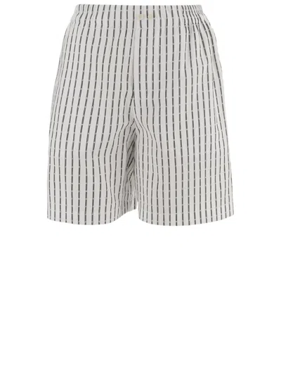 Jacquemus Striped Cotton Shorts With Typewriter Logo In White