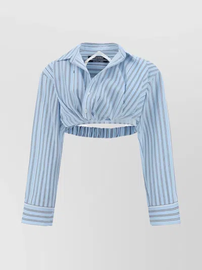 Jacquemus Striped Crop Shirt Cut-out Back In Blue