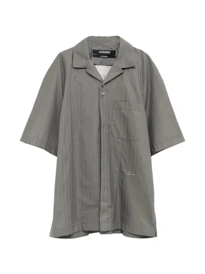Jacquemus Striped Embroidered Shirt In Gray