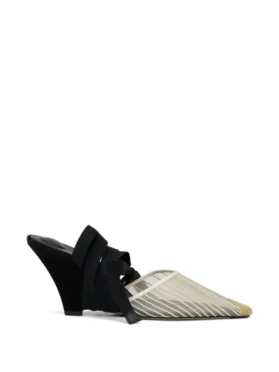 Jacquemus Refined Mesh Wedge Sandals With Ankle Bow - 8 Cm Heel In Gold