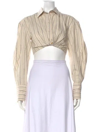 Pre-owned Jacquemus Striped Long Sleeve Crop Top In Neutral