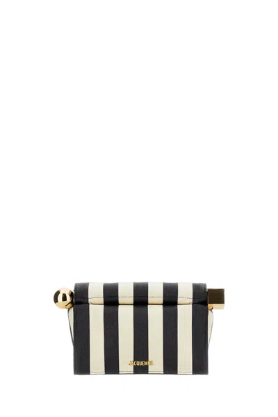 Jacquemus Striped Patchwork Raffia Fold-over Clutch In Black