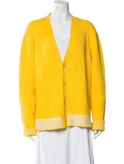 Pre-owned Jacquemus Striped Plunge Neckline Sweater In Yellow