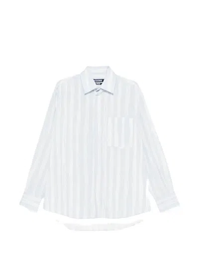 Jacquemus Relaxed Fit White Striped Silk-nylon Shirt In Blue
