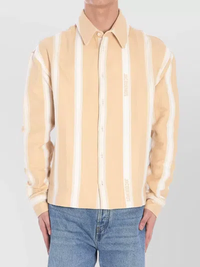 Jacquemus Striped Pointed Collar Long-sleeve Shirt In Brown