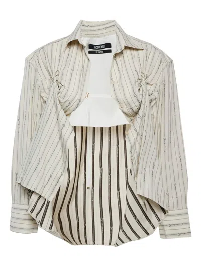 Pre-owned Jacquemus Striped Ruched Shirt In Neutral