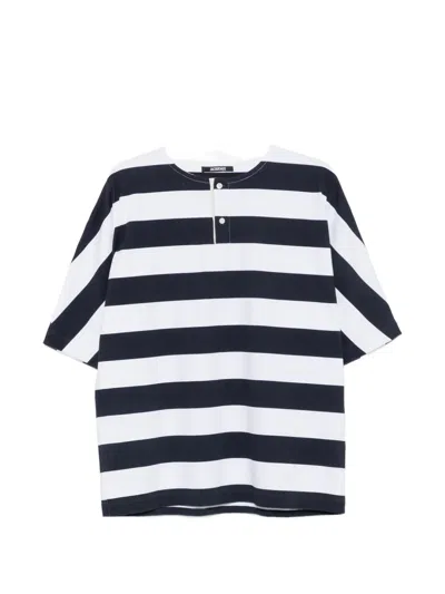 Jacquemus Striped Short-sleeve Polo Shirt In White