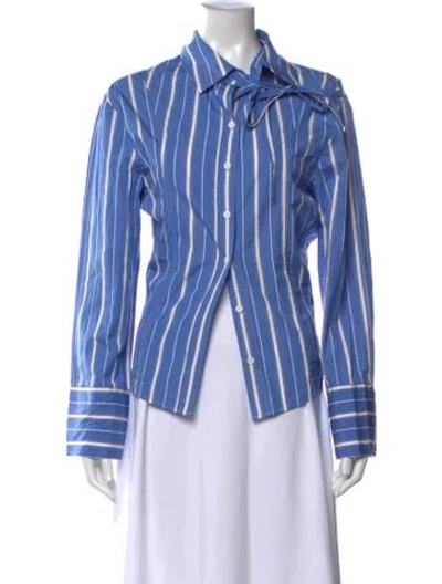 Pre-owned Jacquemus Striped Tie Neck Button-up Top In Blue
