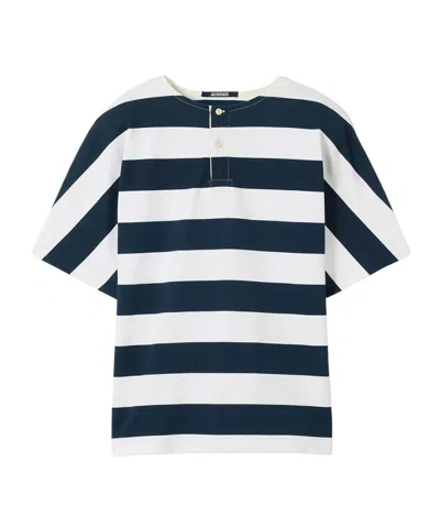 Jacquemus Striped Short-sleeve Polo Shirt In White