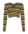 Jacquemus Striped V-neck Cropped Jumper In Brown