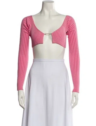 Pre-owned Jacquemus Striped V-neck Crop Top In Pink
