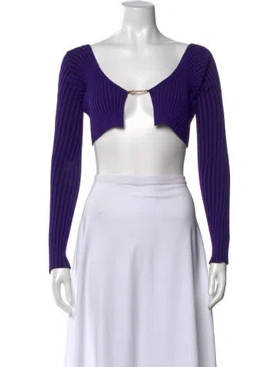 Pre-owned Jacquemus Striped V-neck Sweater In Purple