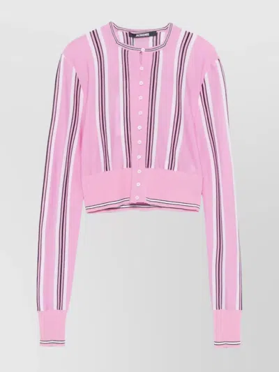 Jacquemus Striped Wool Blend Knit Cardigan In Pink