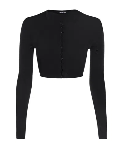 Jacquemus Striped Wool Cardigan In Black