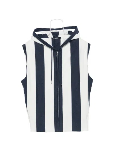 Jacquemus Striped Zip Gilet In Blue