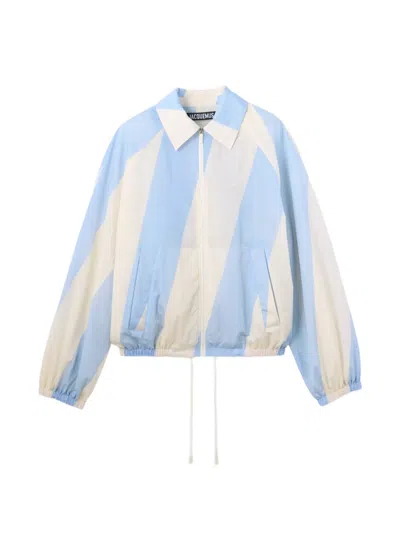 Jacquemus Striped Zip Jacket In Blue