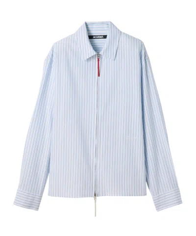 Jacquemus Striped Zip-up Shirt In Blue
