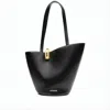 Jacquemus Structured Black Leather Shoulder Bag With Gold Hardware In White
