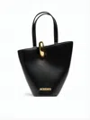 Jacquemus Structured Black Leather Tote With Gold-tone Clasp In White