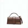 Jacquemus Structured Calf Leather Shoulder Bag With Signature Logo In Brown