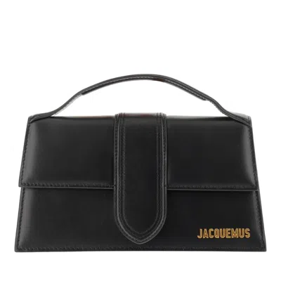 Jacquemus Structured Leather Handbag With Front Flap And Adjustable Strap In Black