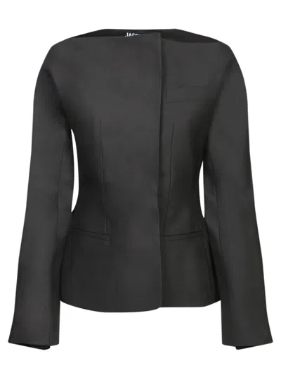 JACQUEMUS JACQUEMUS STRUCTURED OPEN FRONT BLACK JACKET