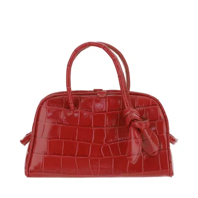 Jacquemus Structured Red Calfskin Travel Bag With Embossed Logo And Knotted Handle In Brown