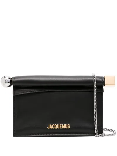 Jacquemus Structured Silk And Nylon Bag With Metallic Accents In Black