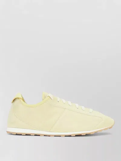 Jacquemus Suede Low Top Sneakers Breathable Rubber Sole In Yellow