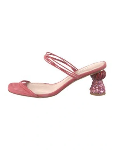 Pre-owned Jacquemus Suede Sequin Embellishments Slides In Pink