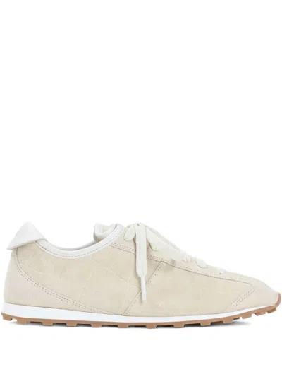 Jacquemus Sneaker Tennis In Ivory Crocodile Effect Suede Women In Neutral