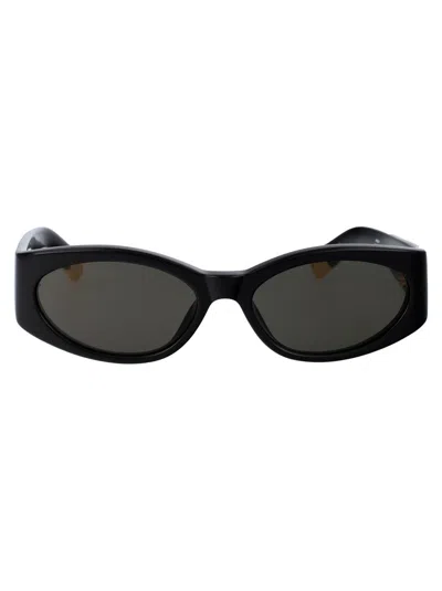 Jacquemus Les Lunettes Ovalo Sunglasses In 01 Black/ Yellow Gold/ Grey