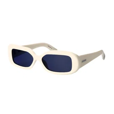 Jacquemus Sunglasses Rectangle Full Rim, White Frame And Blue Lens Jac/11c2