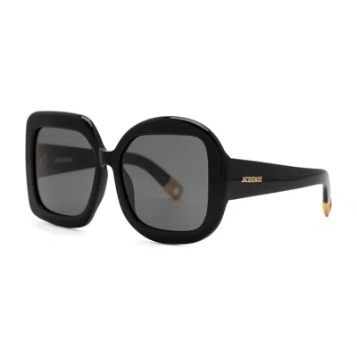 Jacquemus Sunglasses Square Full Rim, Shiny Black Frame And Grey Lens Jac/10c1