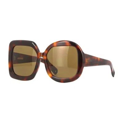 Jacquemus Sunglasses Square Full Rim, Shiny Black Frame And Grey Lens Jac/10c1 In Brown