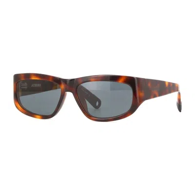 Jacquemus Sunglasses Square Full Rim, Shiny Black Frame And Grey Lens Jac/2c1 In Brown