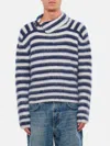 Jacquemus Two-tone Striped Mohair Blend Marina Sweater With Frog Closu In Blau