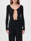 Jacquemus 'la Maille Pralu Longue' Black Ribbed Cardigan With Logo Charm Woman In Schwarz