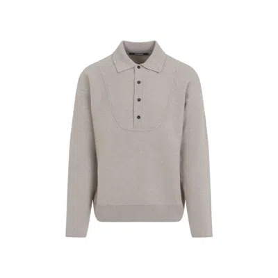 Jacquemus Collared Knitwear With Ribbed Cuffs And Hem In Gray