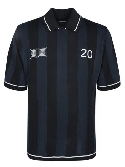 Jacquemus 'le Polo Liga' Blue Shirt With Maxi Rear Print And All-over Striped Motif In Gold